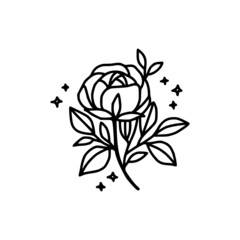 Hand drawn rose flower element. Floral line art for feminine logo, icon, business card, wedding invitation, or decoration