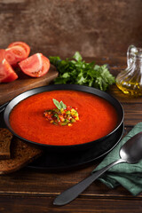 Summer tomatoe soup gazpacho with fresh vegetables
