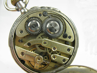 watch old antique mechanical pocket fob   timepiece with brass silver and gold metal and detailed...