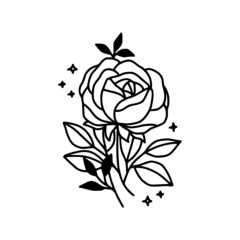 Obraz premium Hand drawn rose flower element. Floral line art for feminine logo, icon, business card, wedding invitation, or decoration