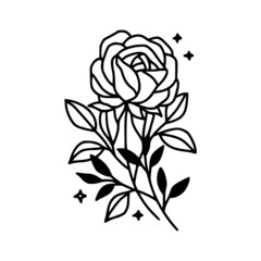 Hand drawn rose flower element. Floral line art for feminine beauty logo, icon, business card, wedding invitation, or decoration