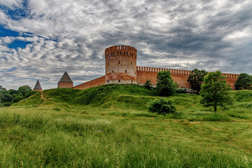 Old Fortress on a green hill. The fortress wall in Smolensk. Russia