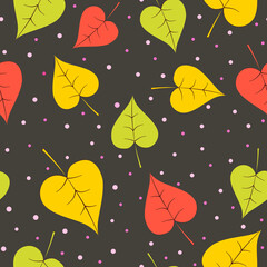 Colorful leaves, red, yellow, orange color. Autumn seamless pattern, 
dark background.