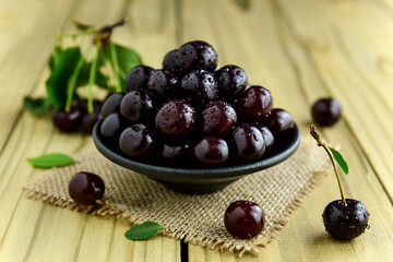 Fresh sour cherries in bowl