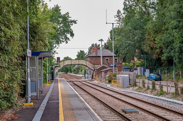  The railway station and platform at Brundall Gardens in the Norfolk countryside