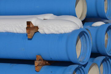 Construction, Materials., Industrial, pipes, under, snow.