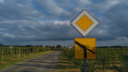 priority road sign on the village road
