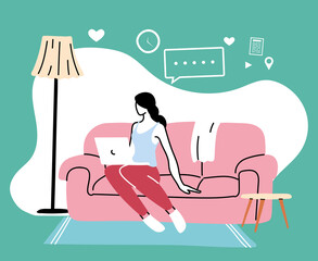 young woman working at home