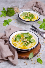 Mashed potatoes with green sauce