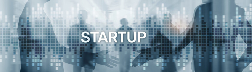 Obraz premium Start up New Business Corporate Concept. Background with silhouettes on the background of the city.
