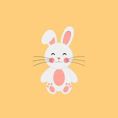 This is a cute cartoon bunny isolated on light background. Vector illustration in flat style.