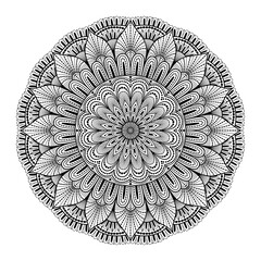 Round vector mandala in doodle style on a white background. Abstract lace floral element for cards, posters, invitations, flyers, yoga, meditation. Islamic, Arab, Ottoman motifs. Circle shape.