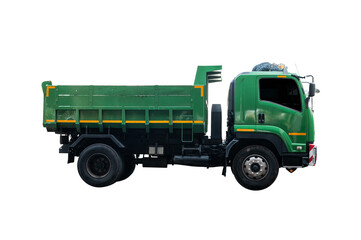 Green Dumper industrial truck isolated on the white background.