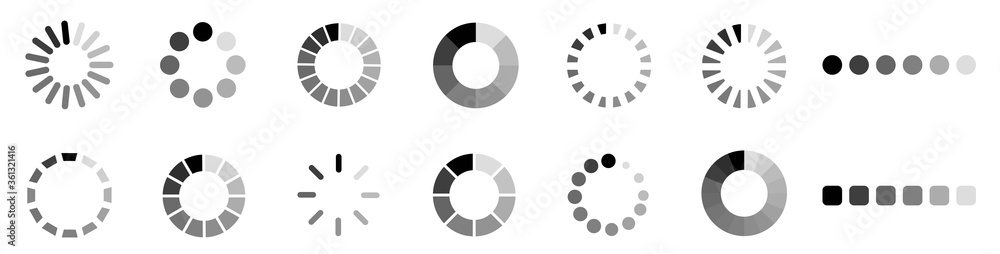 Poster Loading icon design set.Collection of loading icons.Progress bar loading icon.Loading for site design.Loading bar. Vector illustration