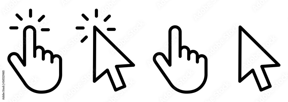 Poster Hand clicking icon collection.Pointer click icon. Hand icon design.Set of Hand Cursor icons click and Cursor icons click. Click cursor icon.