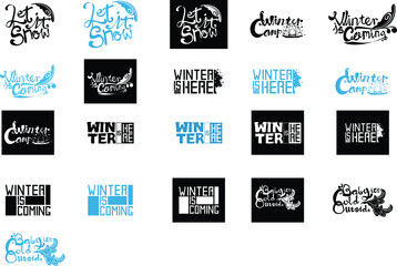 Set of Simple Vector Typography Design of Winter in Black and Blue