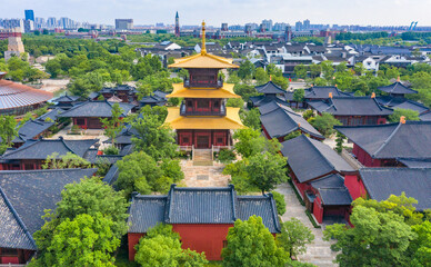 Aerial photos of temples at Guangfulin site, Shanghai, China