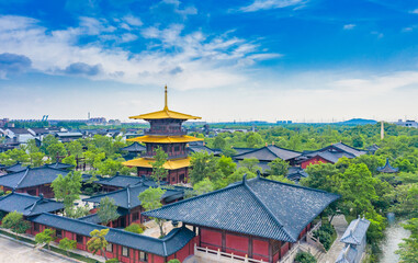 Aerial photos of temples at Guangfulin site, Shanghai, China