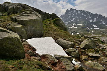 Winter's Snow resists to summer in St. Gotthard Pass