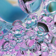 Close up Water drops with Rainbow colorful. 3D illustration
