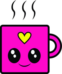 cute pink mug cup with yellow heart