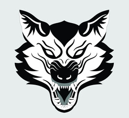 The head bared ferocious wolf. Drawing in the style of Old School Tattoos