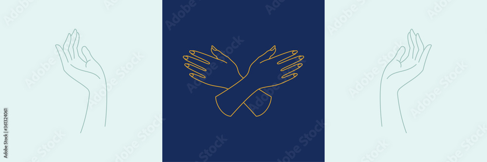 Wall mural vector line minimal decoration design elements set - gesture hands illustrations simple minimal line