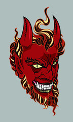 Devil face, old school tattoo style, vector art, freehand drawing