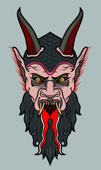 Devil face, old school tattoo style, vector art, freehand drawing