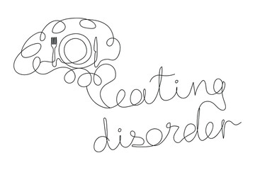 Eating Disorder Line Art Icon. World Mental Health Awareness Day 2020 Hand Drawn Brain Minimalist Vector
