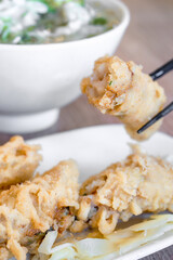 Fried shrimp roll - Taiwanese food cuisine in Tainan, Taiwan restaurant, close up, lifestyle.
