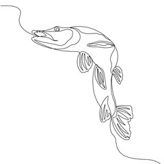 Pike. One line fish design silhouette. Logo design. Hand drawn minimalism style vector illustration.
