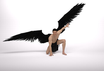 Naklejka premium 3D Render : The portrait of male angel in the studio 