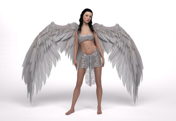 3D Render : The portrait of female angel standing in the studio