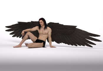 3D Render : The portrait of male angel  in the studio 