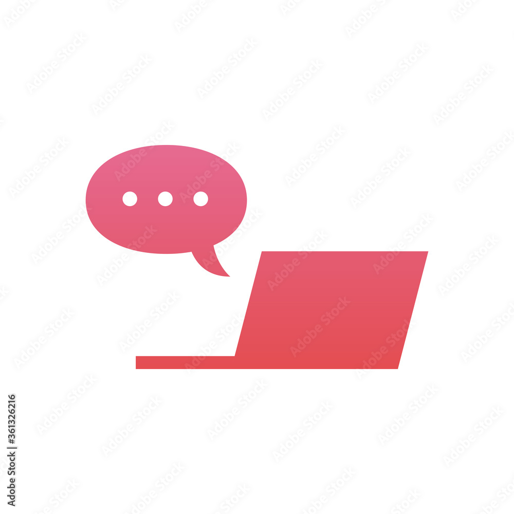 Poster laptop with communication bubble gradient style icon vector design