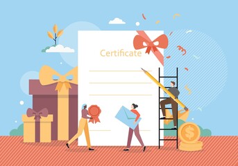 Gift certificate concept vector flat style design illustration