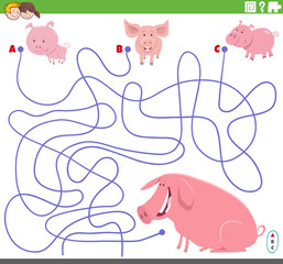 educational maze game with cartoon piglets and pig