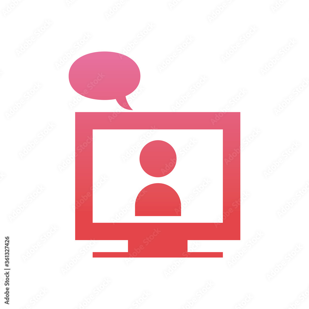 Poster avatar on computer in video chat with bubble gradient style icon vector design