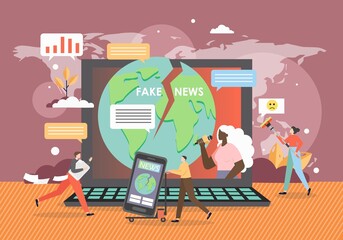 Online fake news concept vector flat illustration