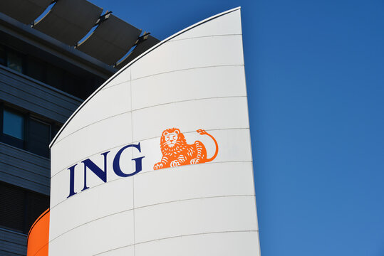 Hannover, Lower Saxony / Germany - April 21, 2019: Logo of ING in Hanover, Germany  - ING Groep N.V. is a Dutch multinational banking and finance services corporation headquartered in Amsterdam