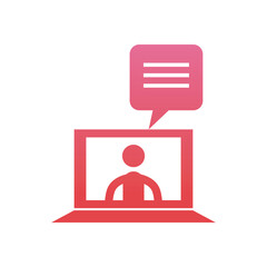 Laptop with communication bubble gradient style icon vector design