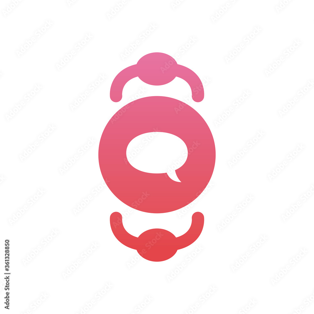 Poster communication bubbles between avatars gradient style icon vector design