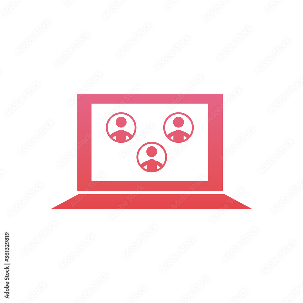 Poster avatars on computer in video chat gradient style icon vector design