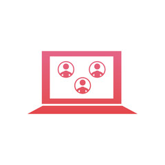 Avatars on computer in video chat gradient style icon vector design