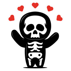Cute skull mascot design illustration with love and romance theme