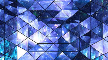 Abstract isometric prism with the reflection of the space, Kaleidoscope reflection of the space.