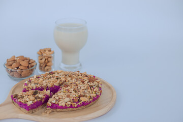 Almond on Purple Cake. purpel sweet potato brownie.