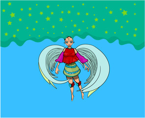 Naklejka premium girl in the sky with wings