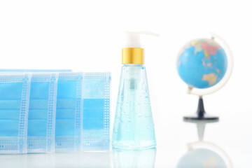 Alcohol gel bottle sanitizer hand and Medical face masks